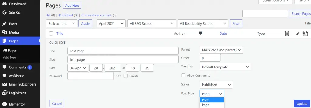 Convert a Page to a Post In WordPress