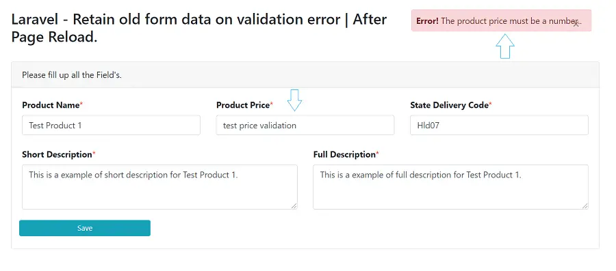 Retain old form data on validation error in Laravel