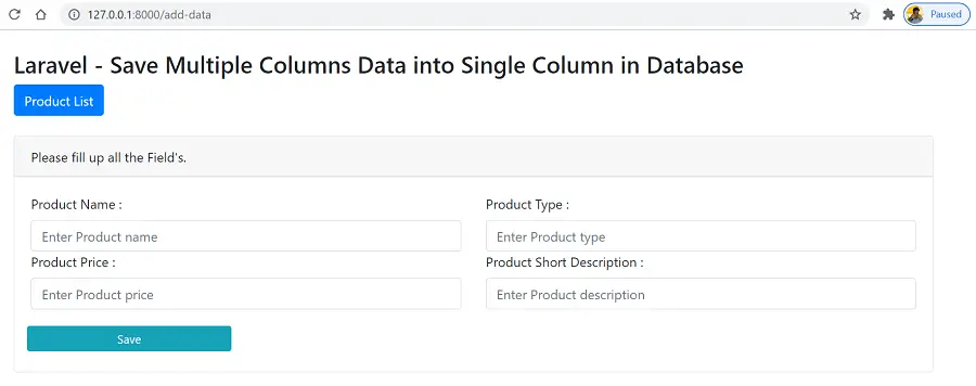 Save Multiple Columns Data into Single Column in Laravel