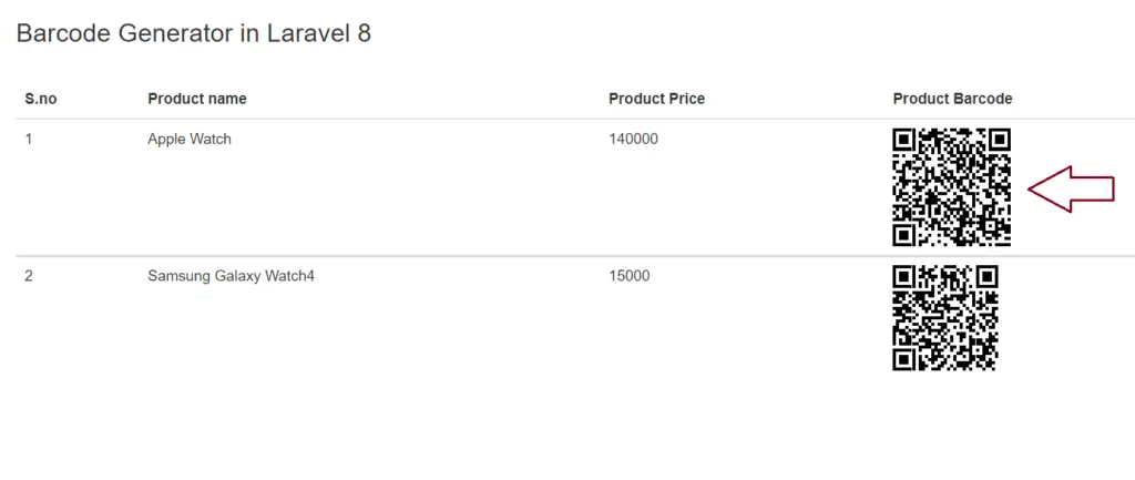 display barcode of product in laravel