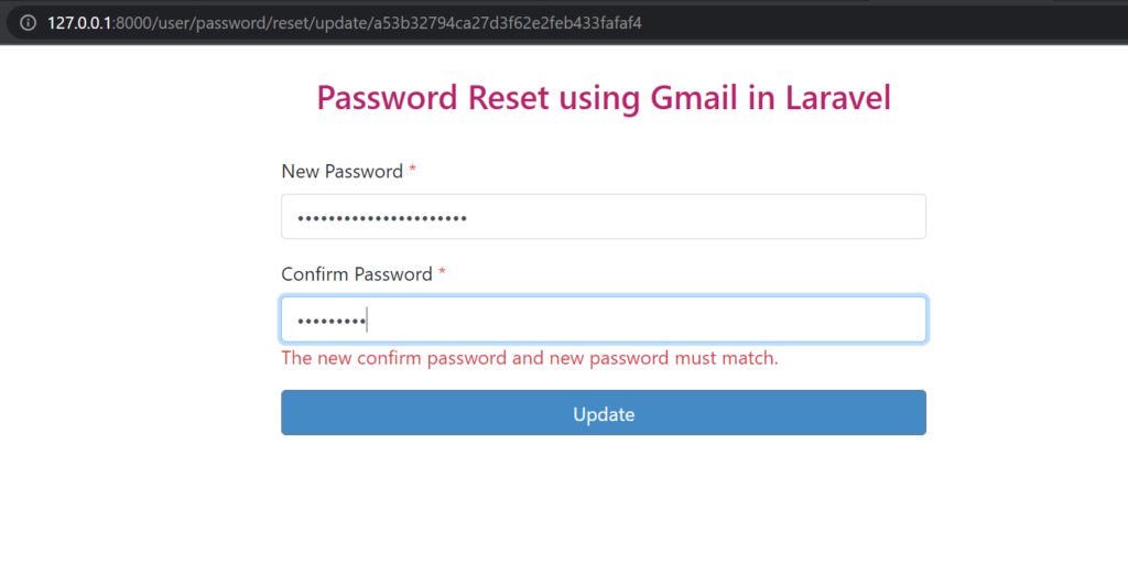 reset and update new password in laravel