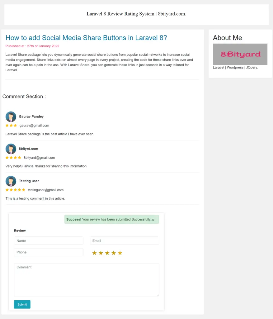 user comment with star rating in laravel