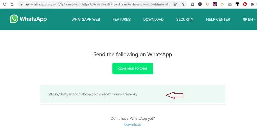 share URL in WhatsApp laravel