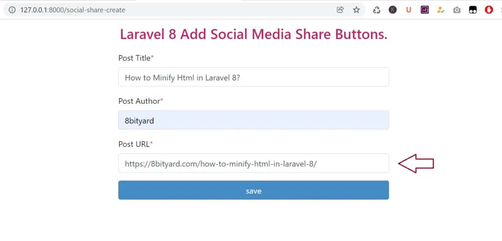 Laravel 8 Add Social Media Share Buttons create