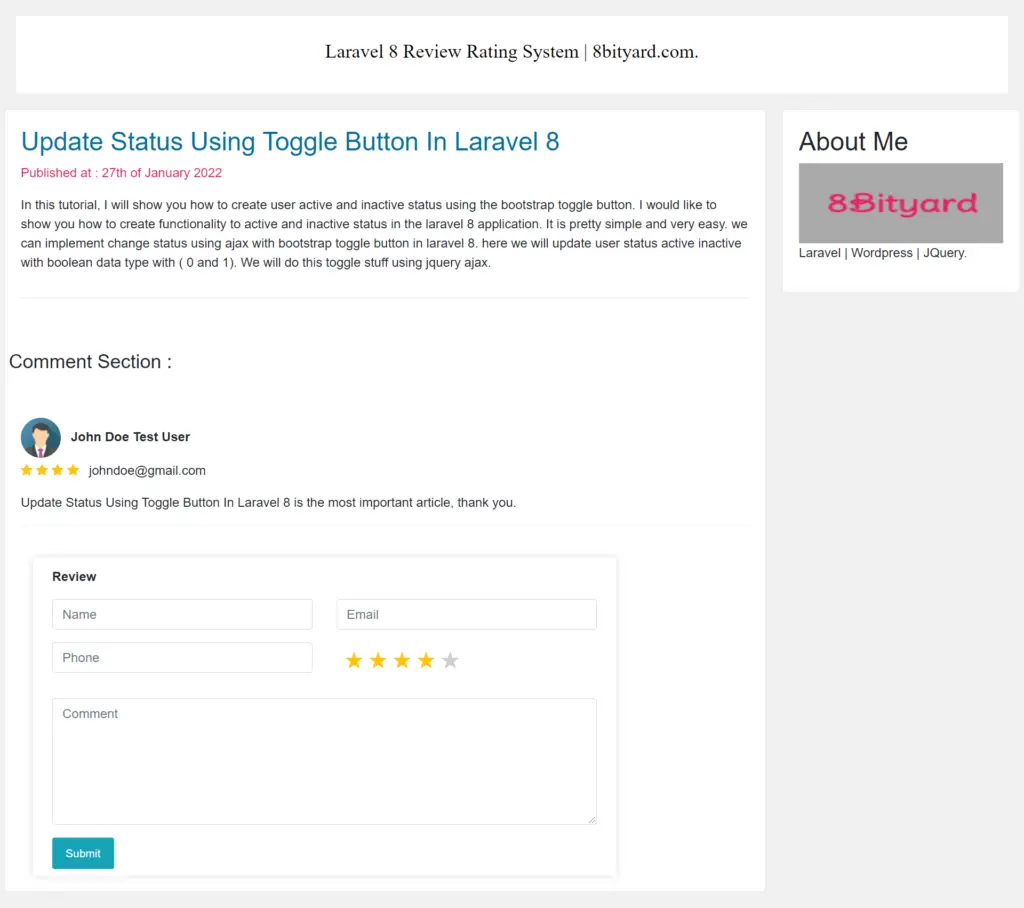 review and rating system in laravel