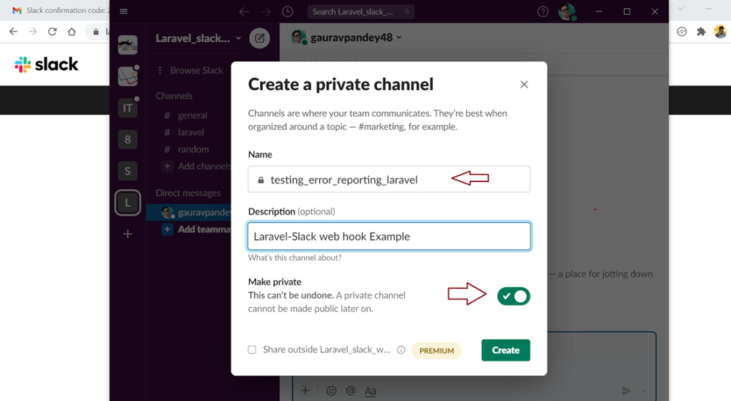create a channel in slack