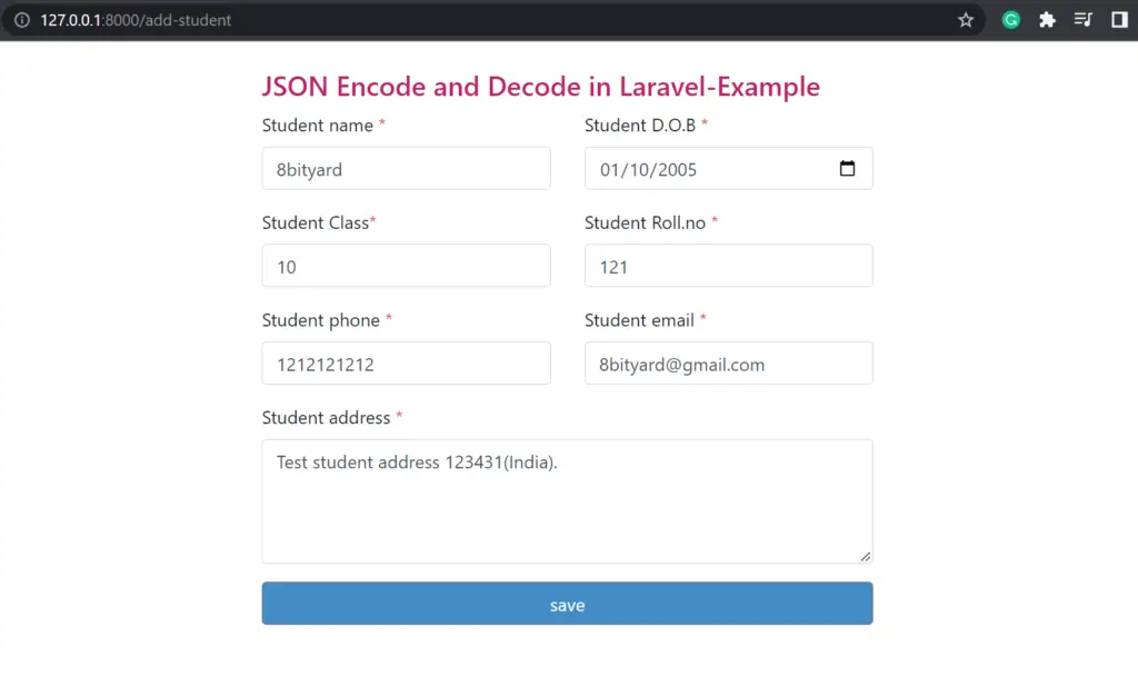 encode values in JSON format in laravel