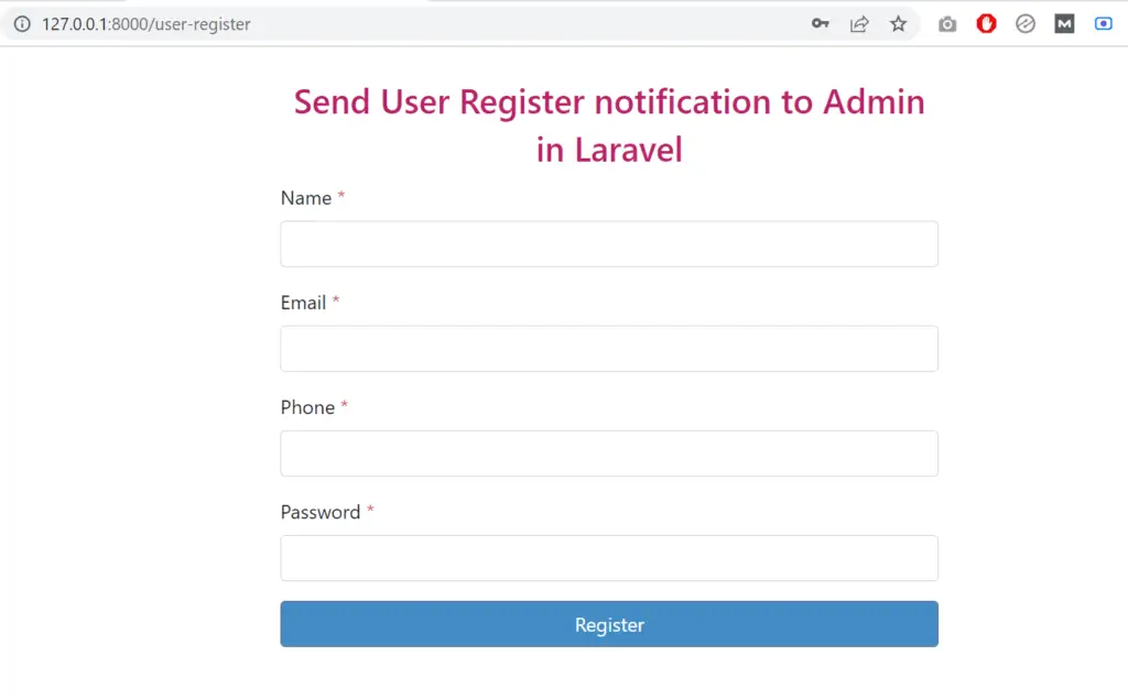 user registered data store into notifications table and show to admin in laravel