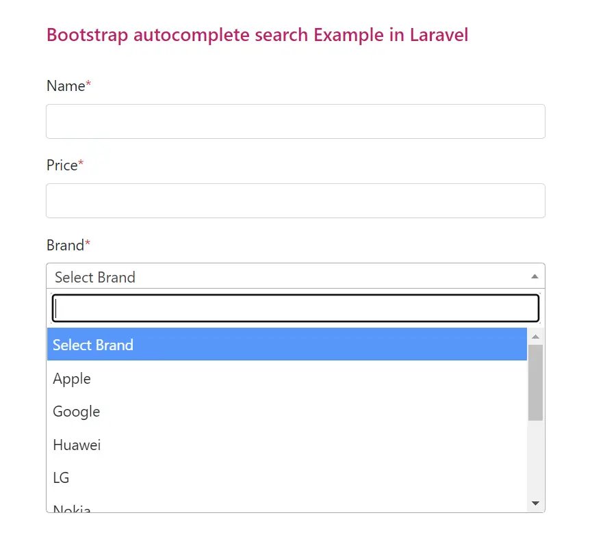 laravel auto search in dropdown in laravel using bootstrap select2