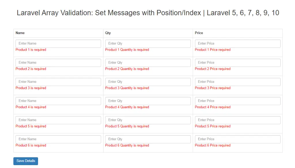 Laravel Array Validation: Set Messages with Position/Index